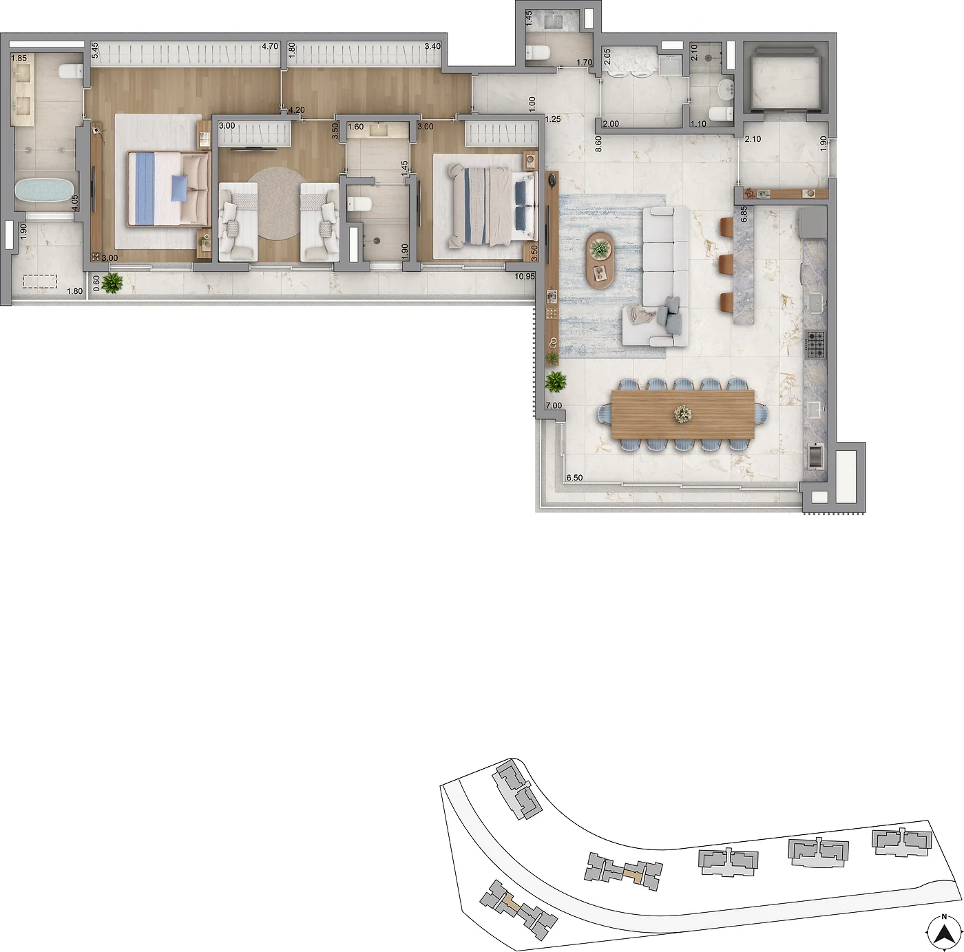 Planta Amalfi e Puglia — Planta padrão, 170 m²