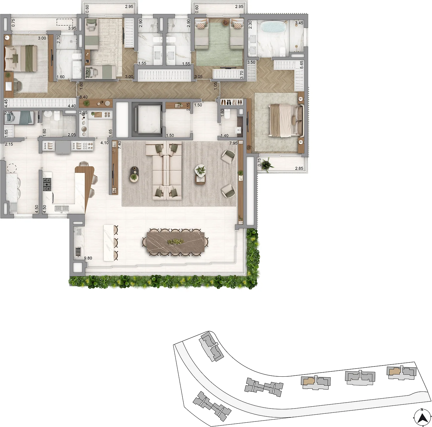 Planta Portofino e Sardegna — Planta padrão, 265,50 m²